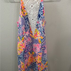 Lilly Pulitzer Lavender Midi Dress with Neon Pink, Yellow & Navy Print